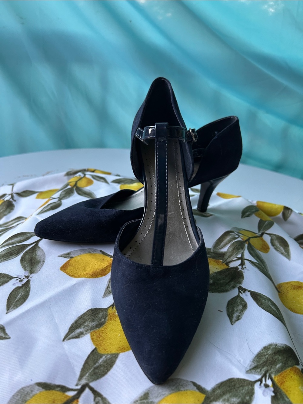 Karen Scott Black Suede T-Strap Pointed-Toe Heels